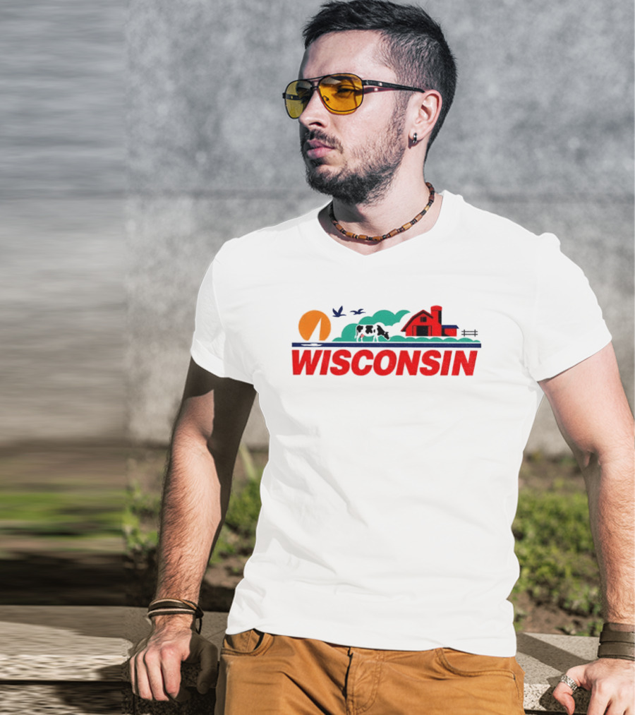 Wisconsin Dairy Cow Barn Sunset Landscape T-Shirt