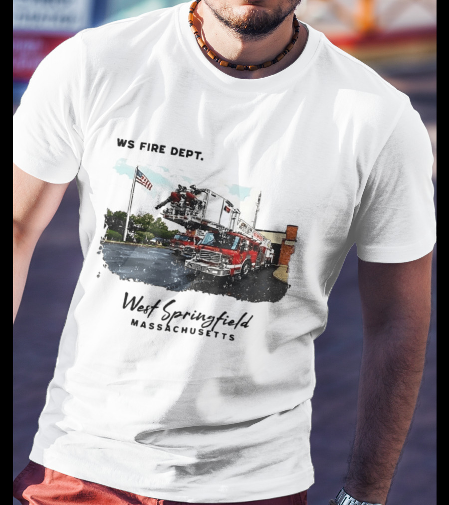 Ws Fire Dept West Springfield Massachusetts Truck Ladder American Flag T-Shirt