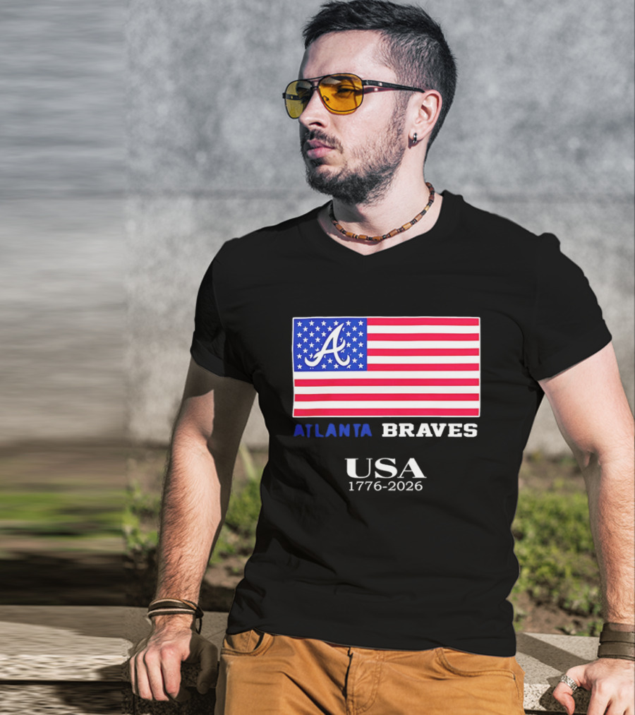 Atlanta Braves USA 1776 2026 American Flag Script A T-Shirt