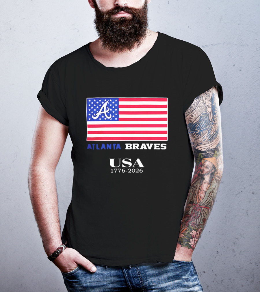 Atlanta Braves USA 1776 2026 American Flag Script A T-Shirt