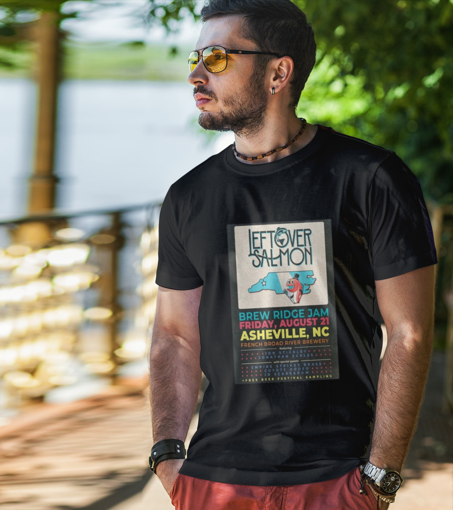 Leftover Salmon Brew Ridge Jam Asheville August 21 French Broad River Brewery Jon Stickley Jonathan Scales Coyote Rodeo Festival Free Beer Sampling T-Shirt