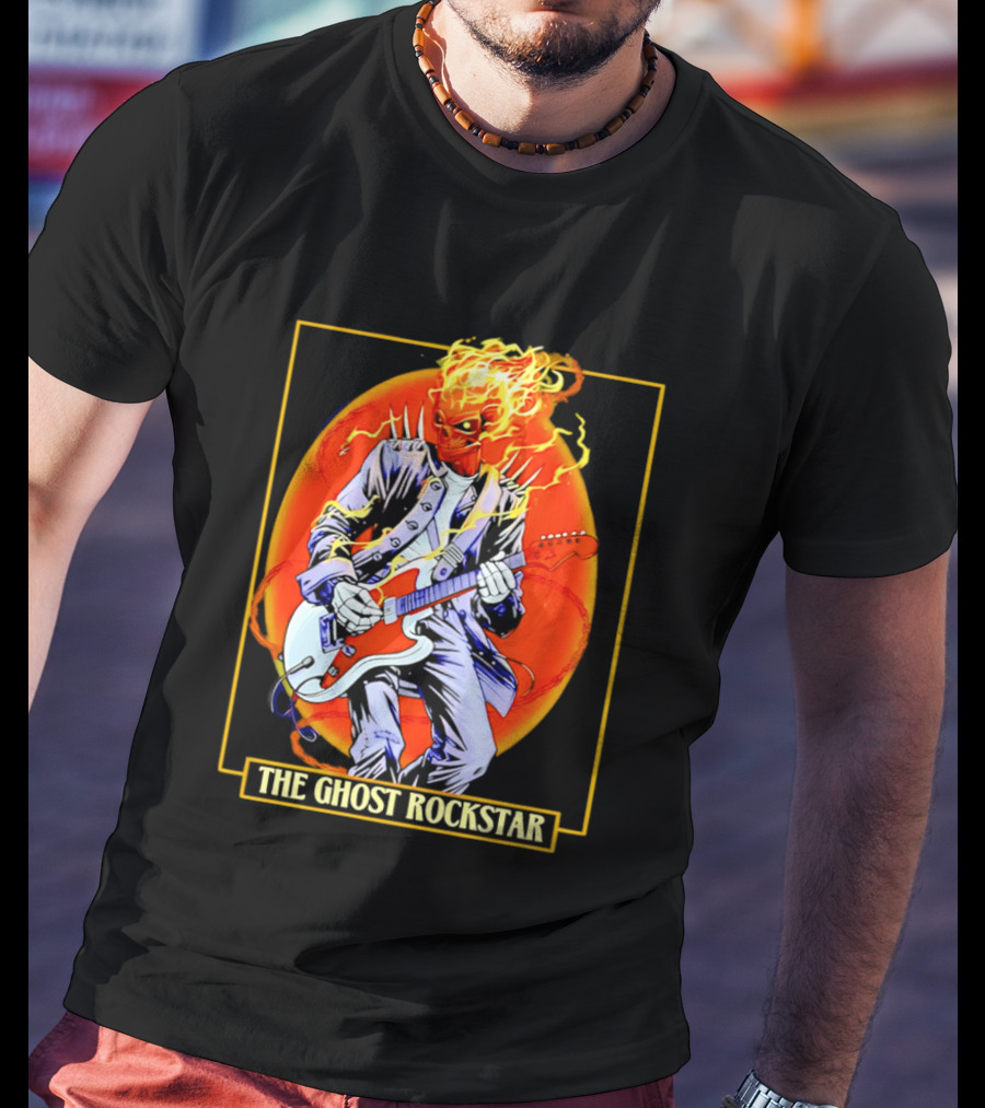 Ghost Rider The Ghost Rockstar Flaming Guitar Hero Fiery Skull T-Shirt