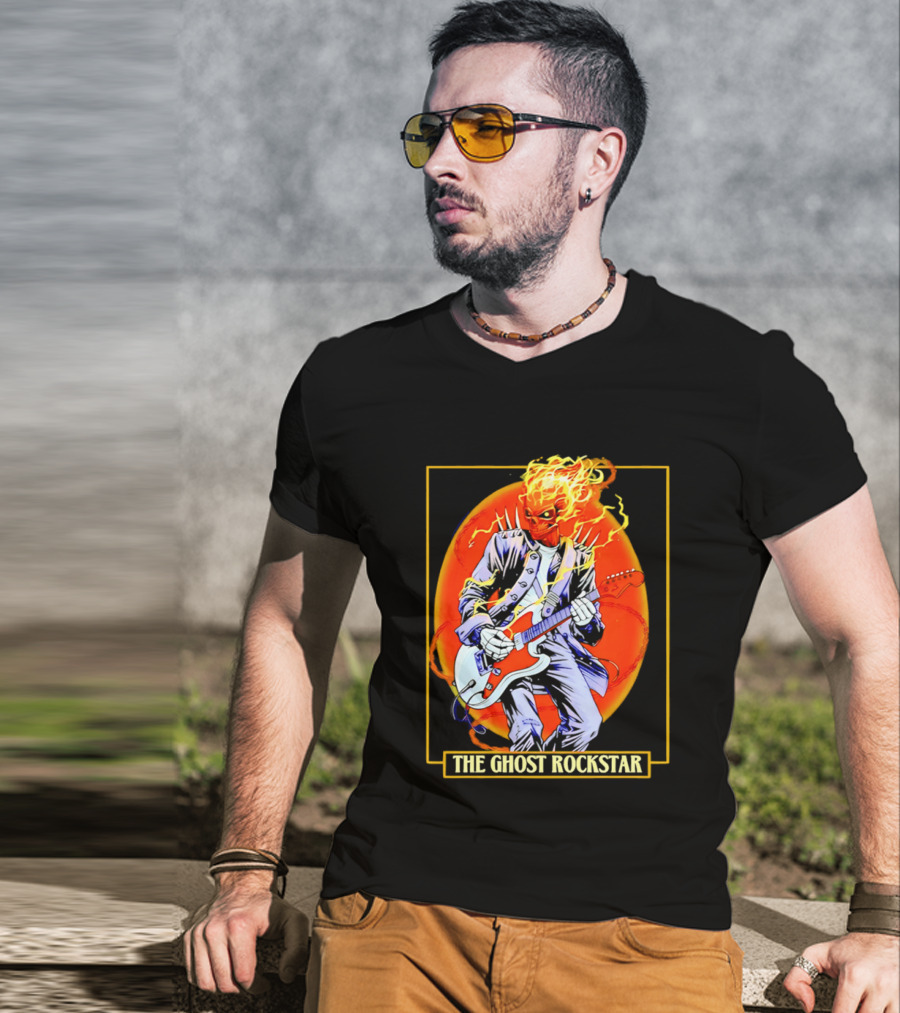 Ghost Rider The Ghost Rockstar Flaming Guitar Hero Fiery Skull T-Shirt