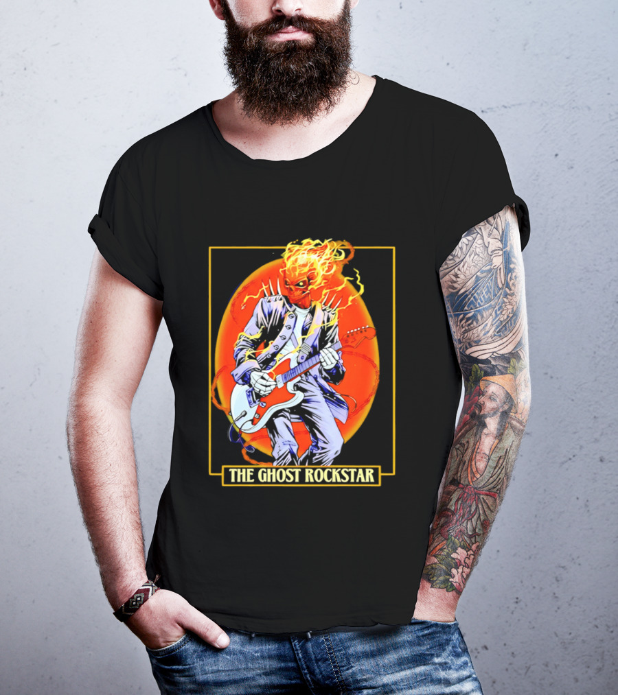 Ghost Rider The Ghost Rockstar Flaming Guitar Hero Fiery Skull T-Shirt