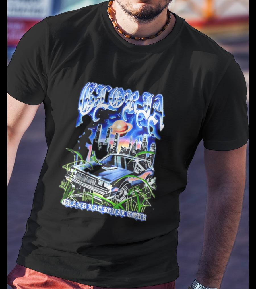 Gloria Grand National Tour Classic Car City Skyline Planet T-Shirt