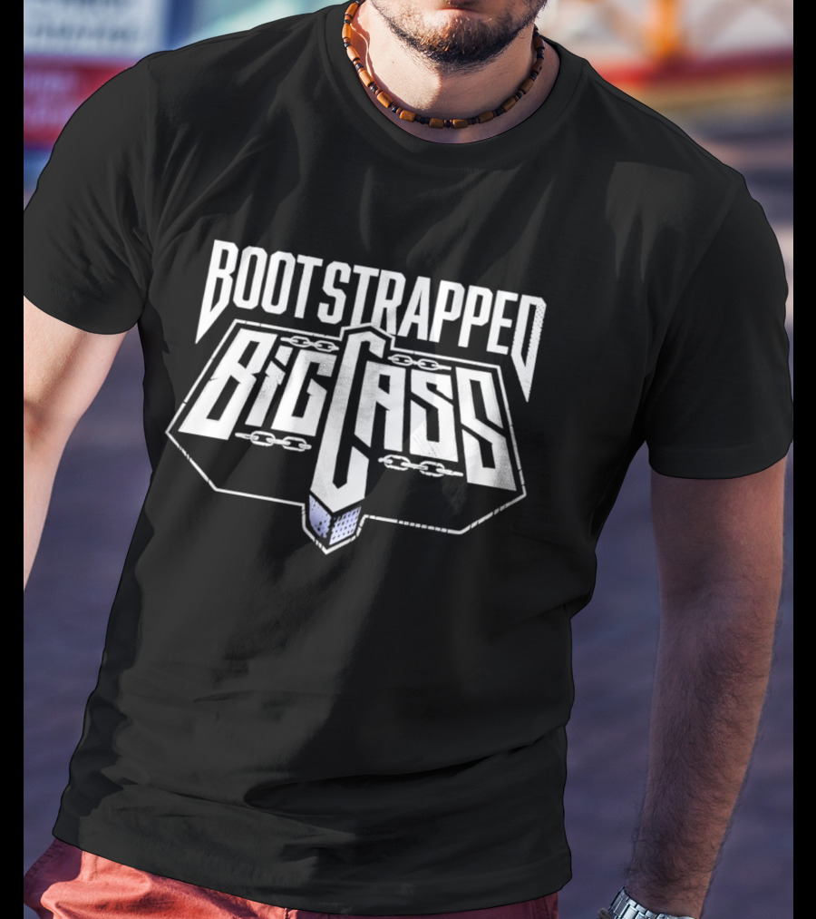 Bootstrapped Big Cass Distressed Chains Shield Frame Block Lettering T-Shirt