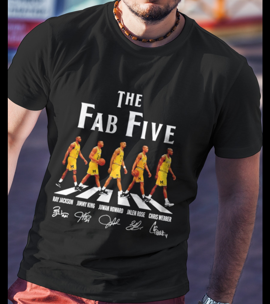 Michigan Wolverines The Fab Five Abbey Road Ray Jackson Jimmy King Juwan Howard Jalen Rose Chris Webber T-Shirt