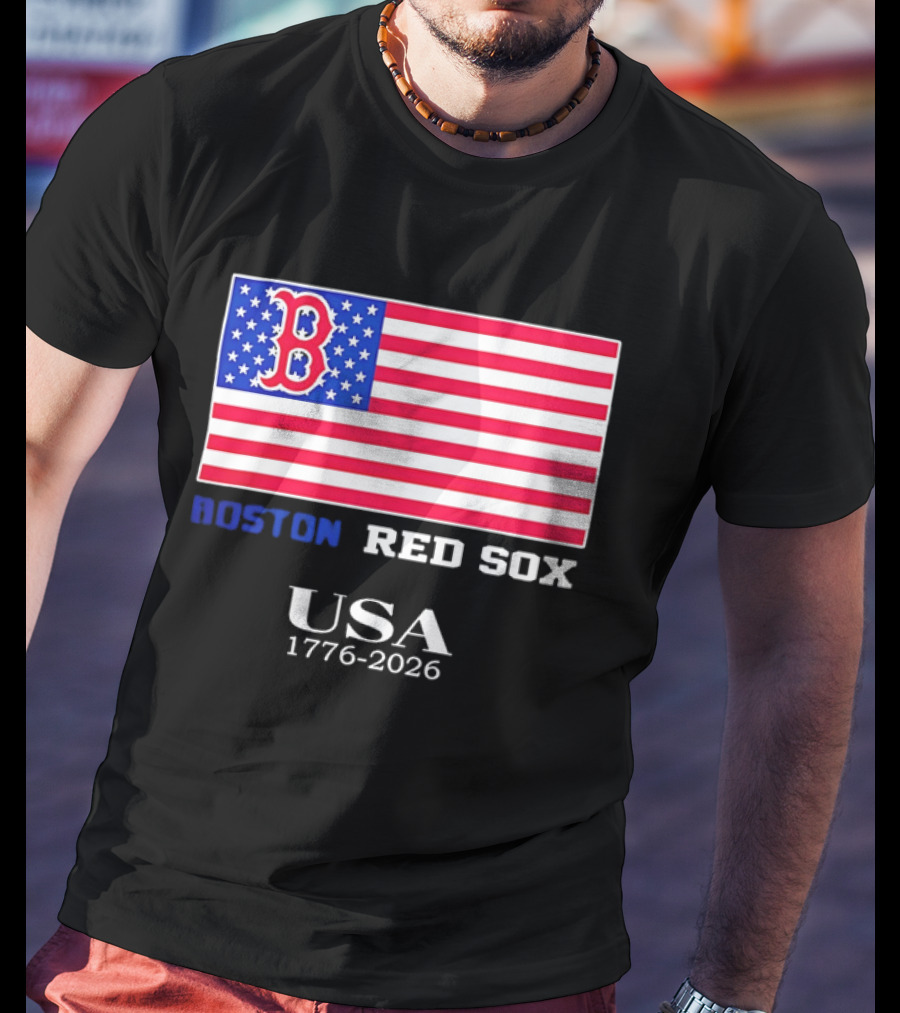 Boston Red Sox USA 1776 2026 American Flag White Stars T-Shirt
