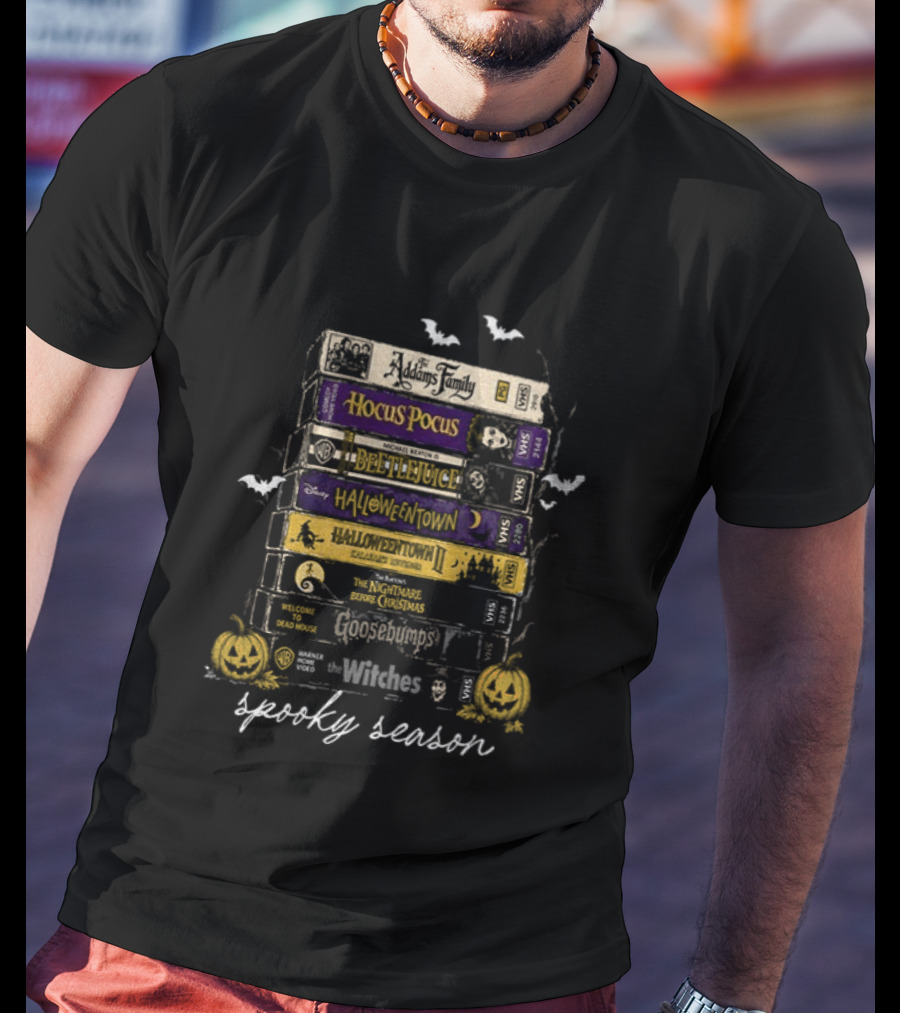 Spooky Season VHS Collection Hocus Pocus Beetlejuice Halloweentown Ghostbusters Halloween Movies T-Shirt
