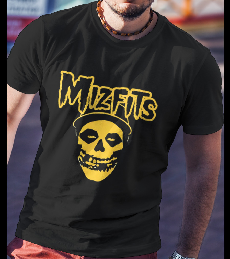 Mizfits Yellow Dripping Horror Font Skull In Baseball Cap T-Shirt