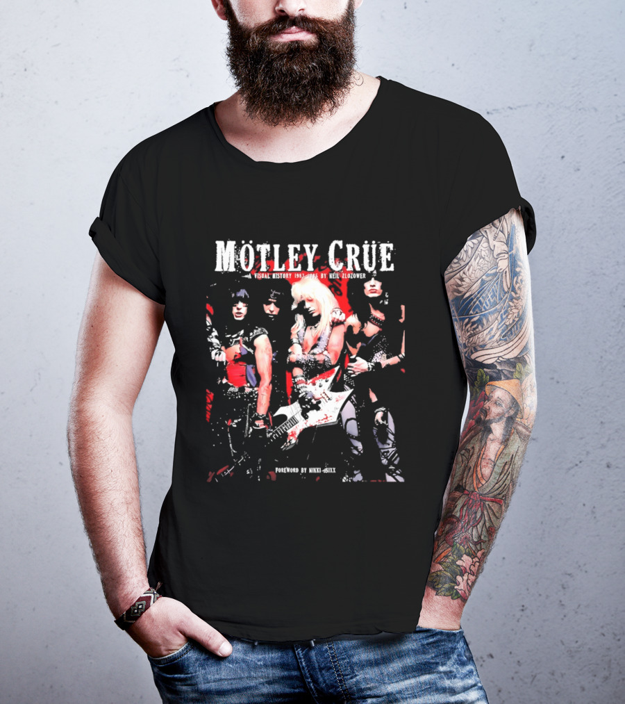 Motley Crue Visual History 1983 2005 Neil Zlozower Nikki Sixx Band Photo White Guitar T-Shirt