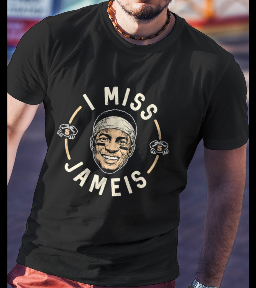 I Miss Jameis Headband Eyeblack Crab Caricature Distressed T-Shirt