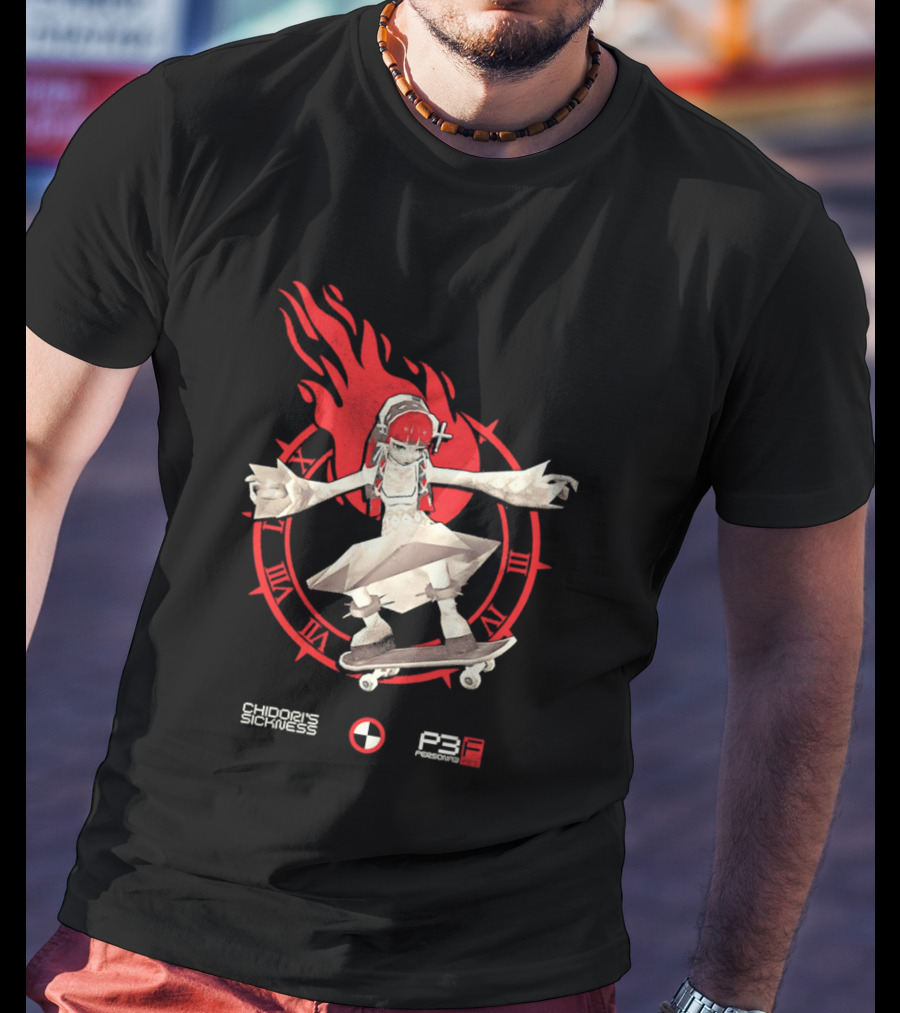 Chidoris Sickness Persona3 Fes P3F Flame Skater T-Shirt