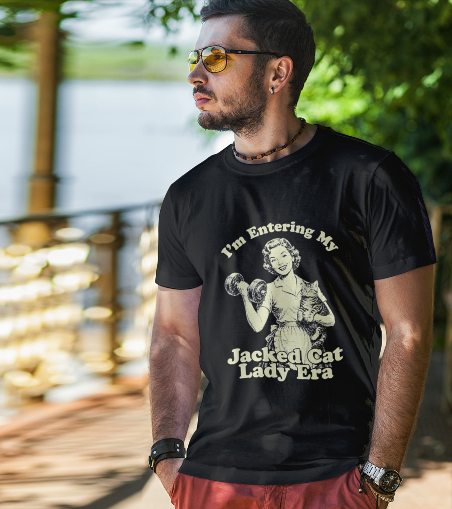 I'm Entering My Jacked Cat Lady Era Retro Fitness Cats T-Shirt