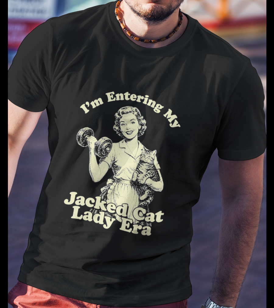 I'm Entering My Jacked Cat Lady Era Retro Fitness Cats T-Shirt