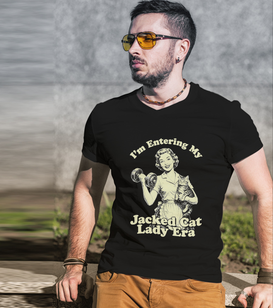 I'm Entering My Jacked Cat Lady Era Retro Fitness Cats T-Shirt