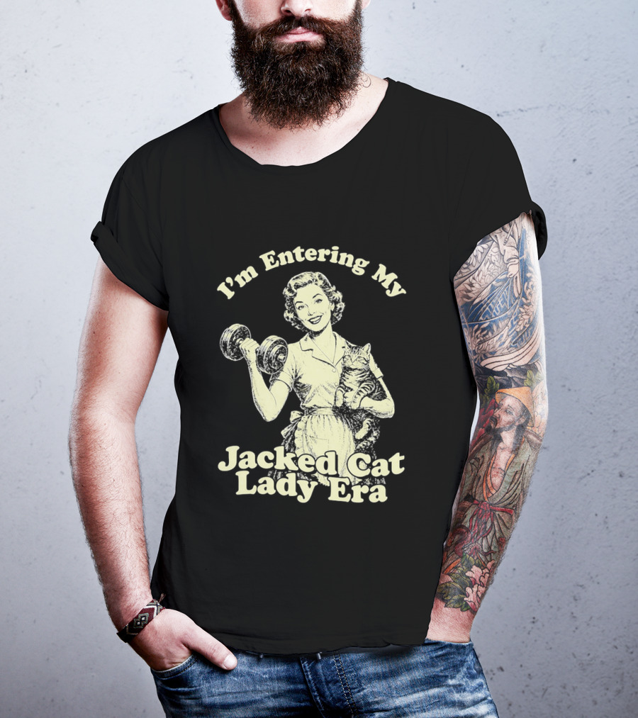 I'm Entering My Jacked Cat Lady Era Retro Fitness Cats T-Shirt