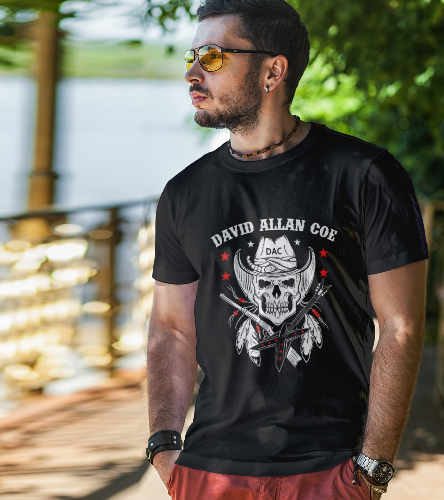 David Allan Coe Western Skull Cowboy With Crossed Pistols And Stars T-Shirt