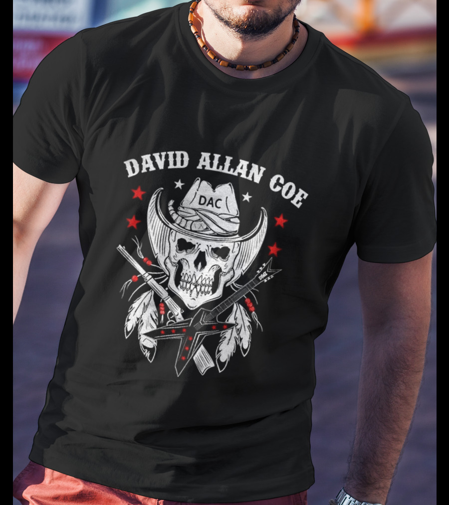 David Allan Coe Western Skull Cowboy With Crossed Pistols And Stars T-Shirt