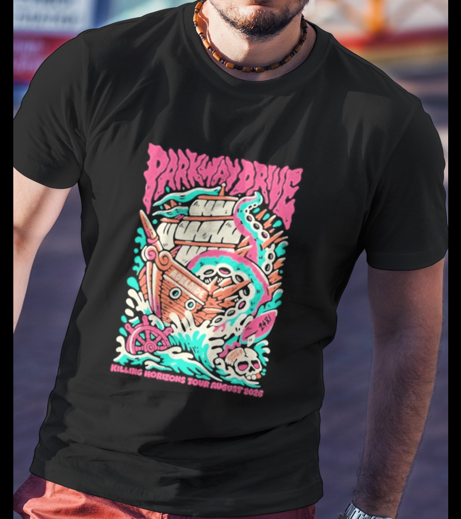 Parkway Drive Killing Horizons Tour Adelaide August 2026 Ship And Tentacle T-Shirt