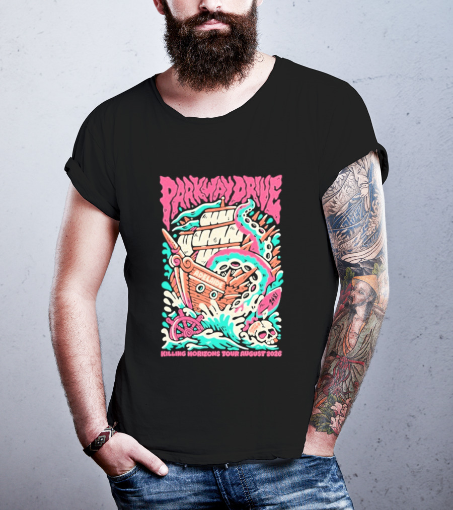 Parkway Drive Killing Horizons Tour Adelaide August 2026 Ship And Tentacle T-Shirt