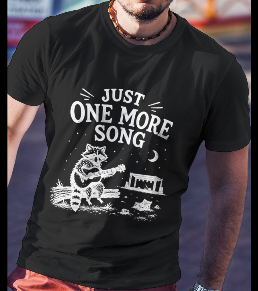 Just One More Song Raccoon Playing Guitar Under Moon And Stars T-Shirt
