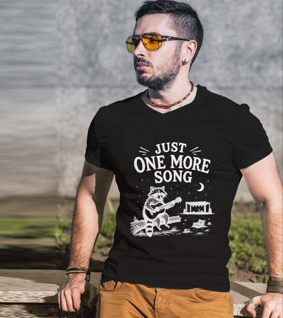 Just One More Song Raccoon Playing Guitar Under Moon And Stars T-Shirt
