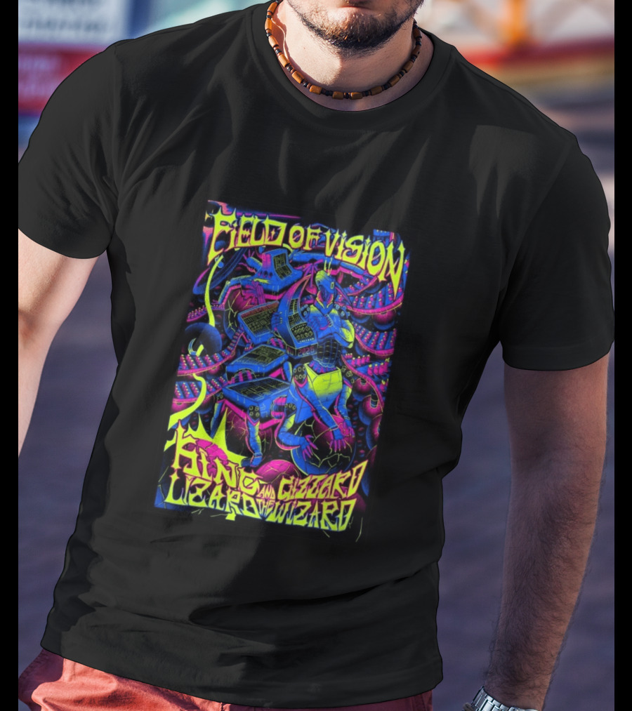 King Gizzard And The Lizard Wizard 2026 Field Of Vision Neon Psychedelic Robot T-Shirt