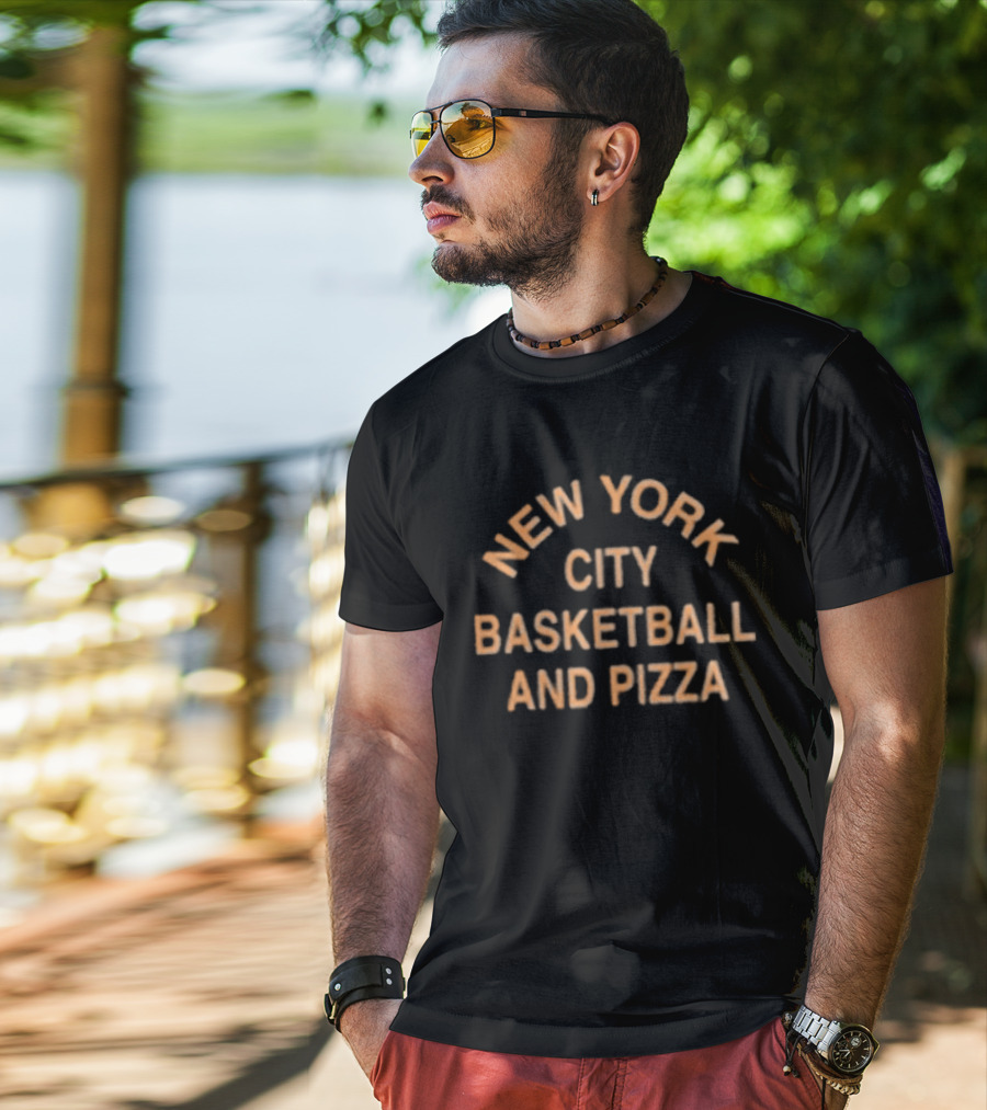 Local Hoops Heavy Indigo New York City Basketball And Pizza T-Shirt