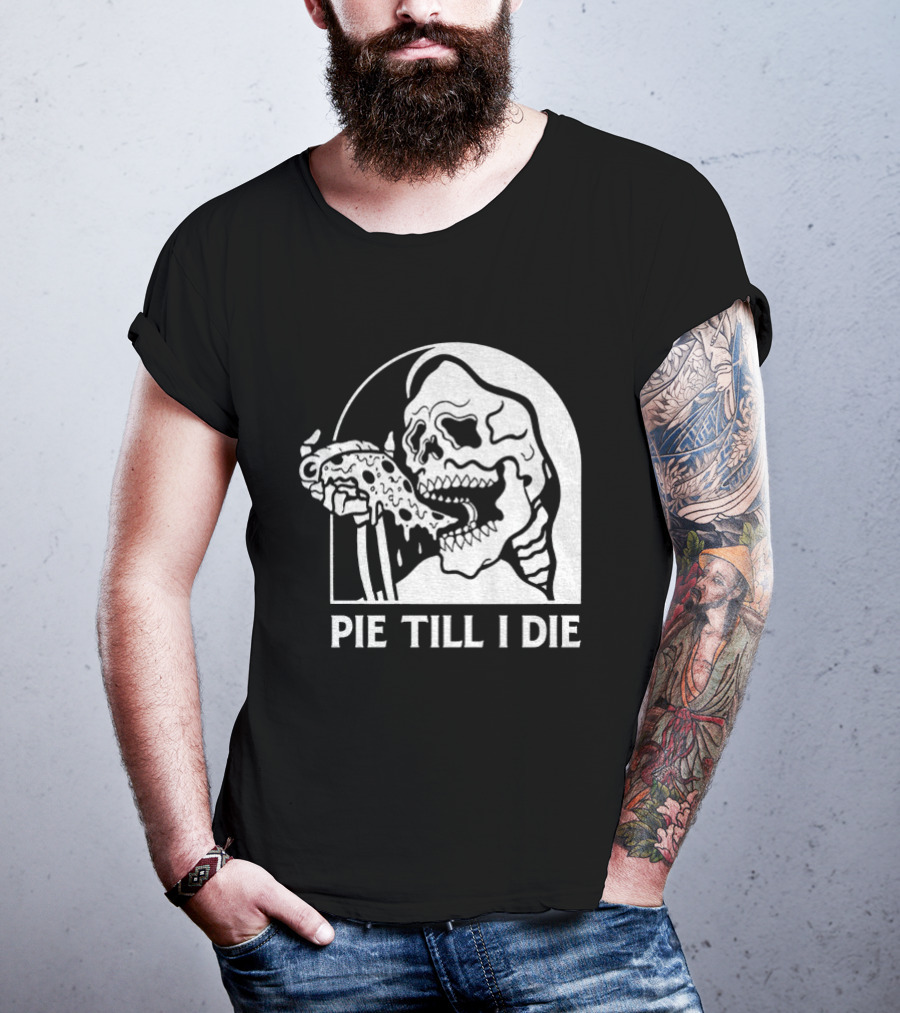 Skeleton Eating Pizza Pie Till I Die Halloween Humor T-Shirt