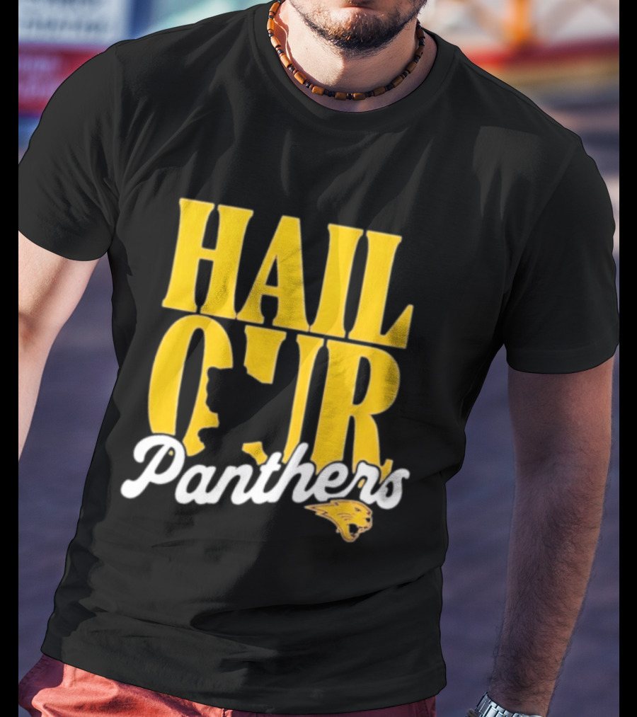 Hail Our Panthers Yellow Text With Panther Head T-Shirt