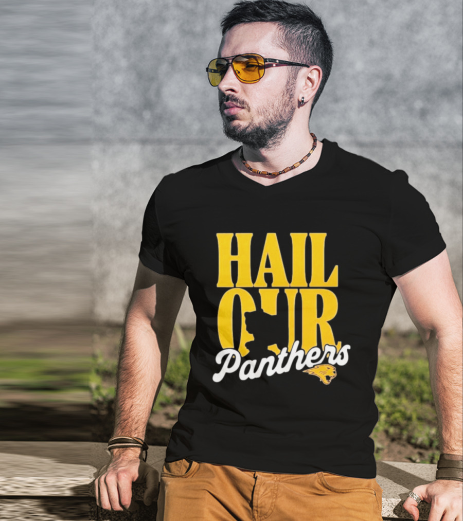 Hail Our Panthers Yellow Text With Panther Head T-Shirt