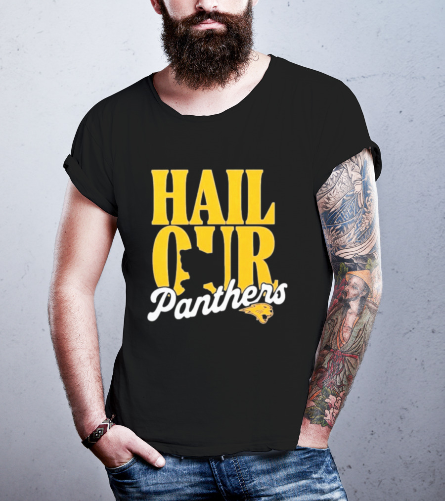 Hail Our Panthers Yellow Text With Panther Head T-Shirt