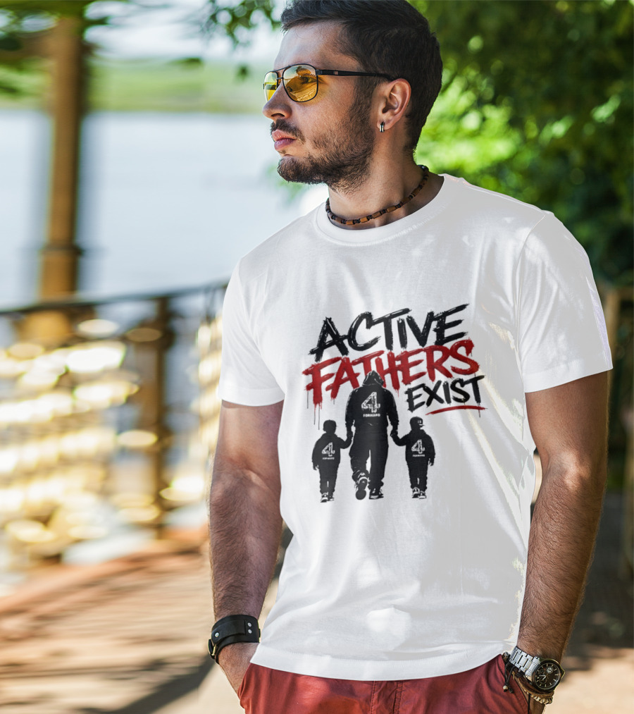 Active Fathers Exist Man Two Boys Walking Holding Hands T-Shirt