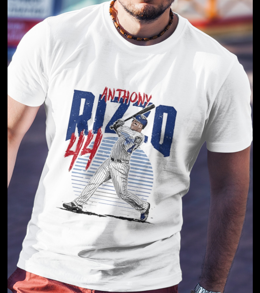 Anthony Rizzo 44 Baseball Batter Swinging Striped Sun Distressed T-Shirt
