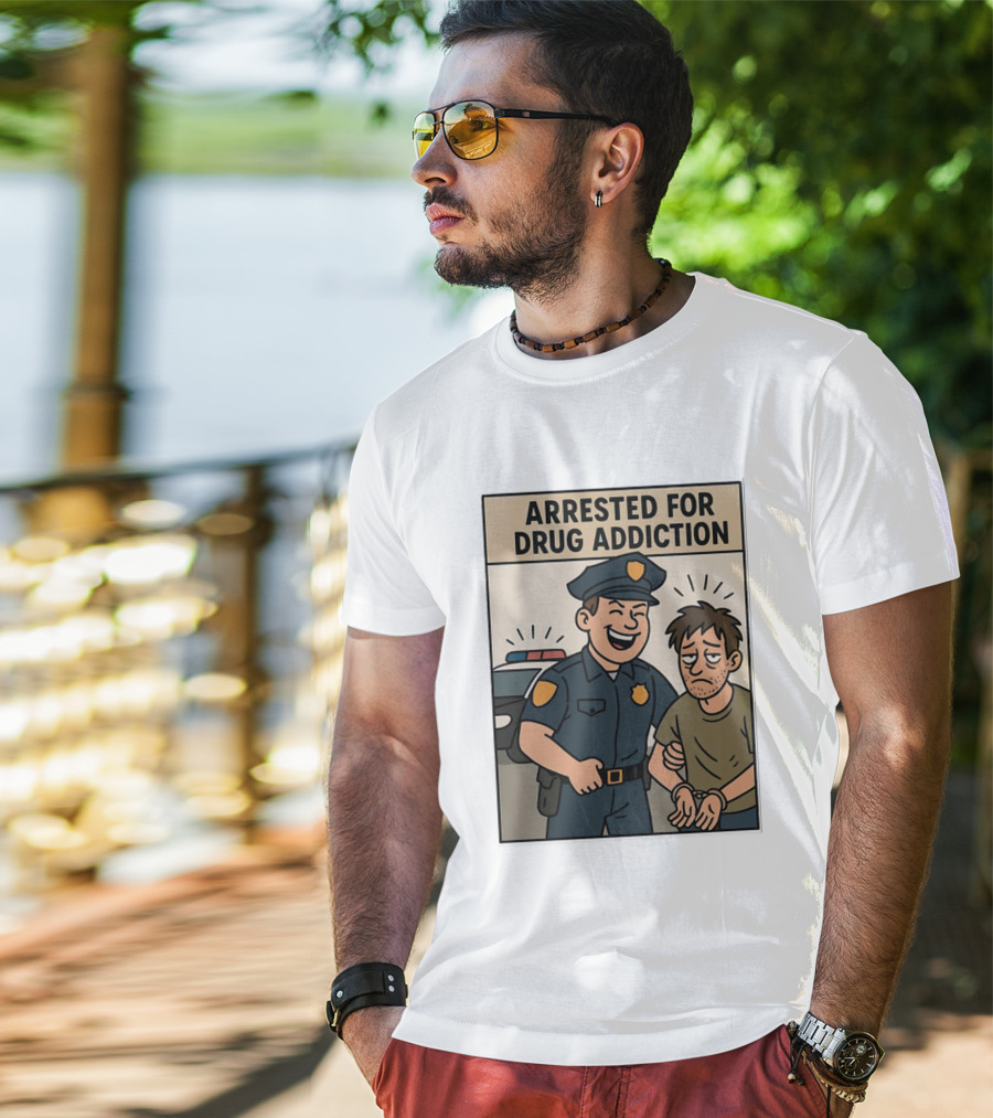 Arrested For Drug Addiction Cartoon Police Officer And Suspect T-Shirt