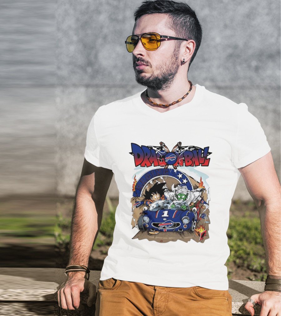 Buffalo Bills Dragon Ball Racing Goku Piccolo Driving Blue Car T-Shirt