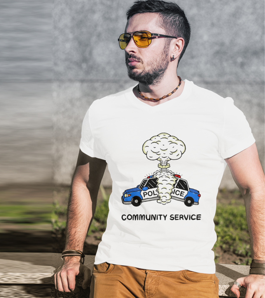 Community Service Police Car Mushroom Cloud Explosion T-Shirt