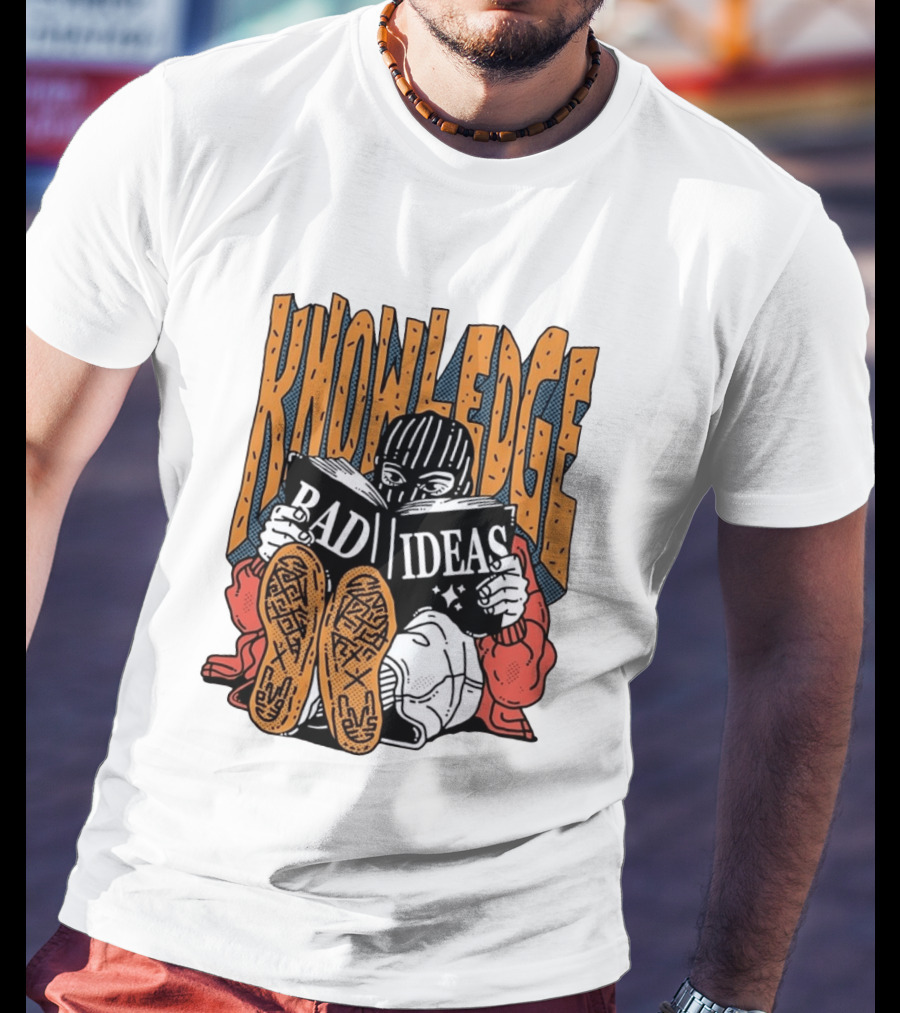 Knowledge Bad Ideas Elyski Balaclava Reading Book Shoe Soles Halftone Cartoon T-Shirt