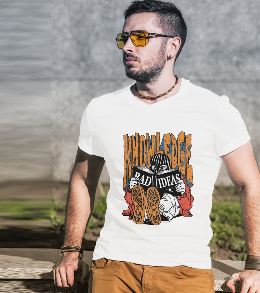 Knowledge Bad Ideas Elyski Balaclava Reading Book Shoe Soles Halftone Cartoon T-Shirt