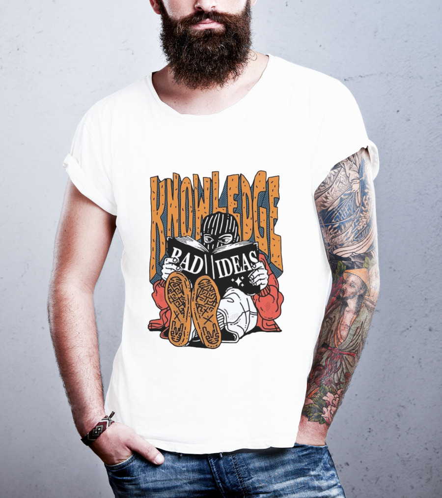Knowledge Bad Ideas Elyski Balaclava Reading Book Shoe Soles Halftone Cartoon T-Shirt