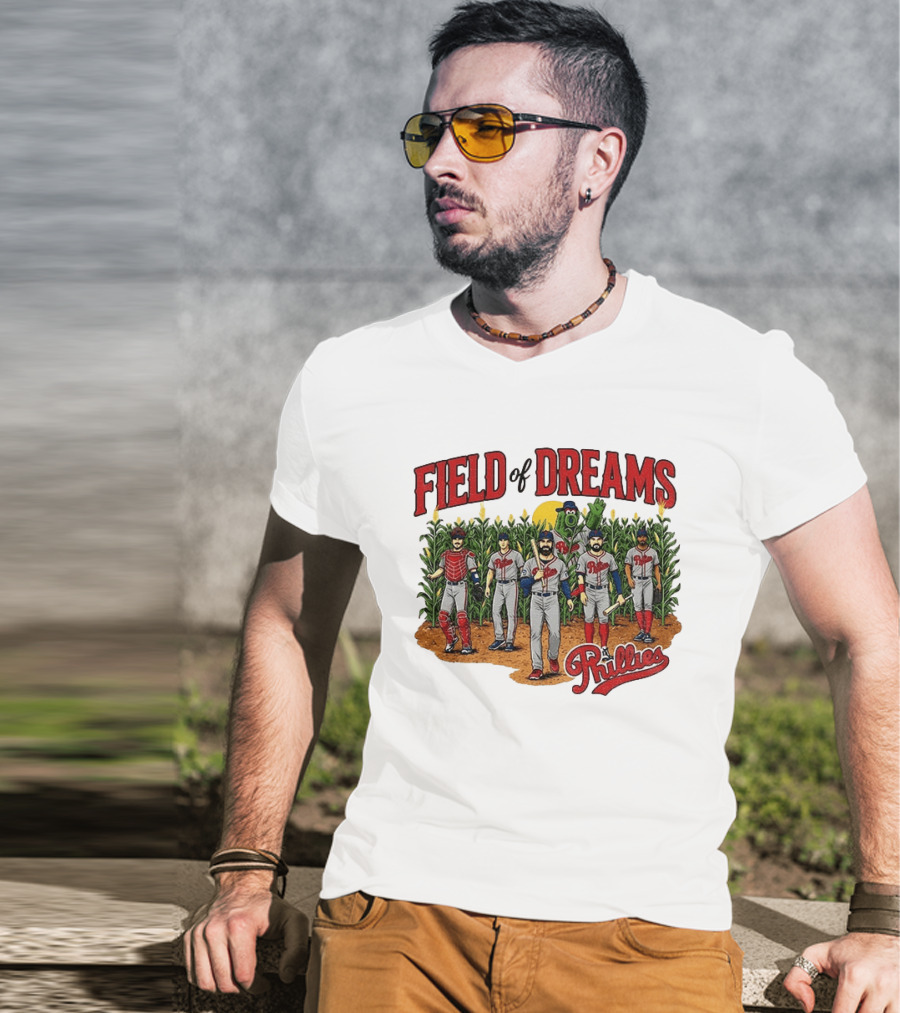 Field Of Dreams Phillies Philadelphia Baseball Players Cornfield Scene T-Shirt