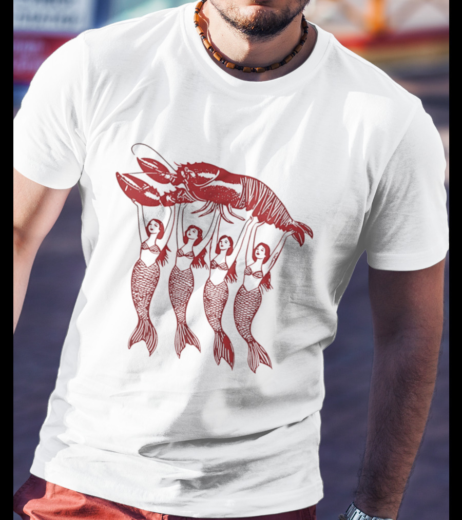 Four Mermaids Holding A Lobster Vintage Red Sea Creature T-Shirt