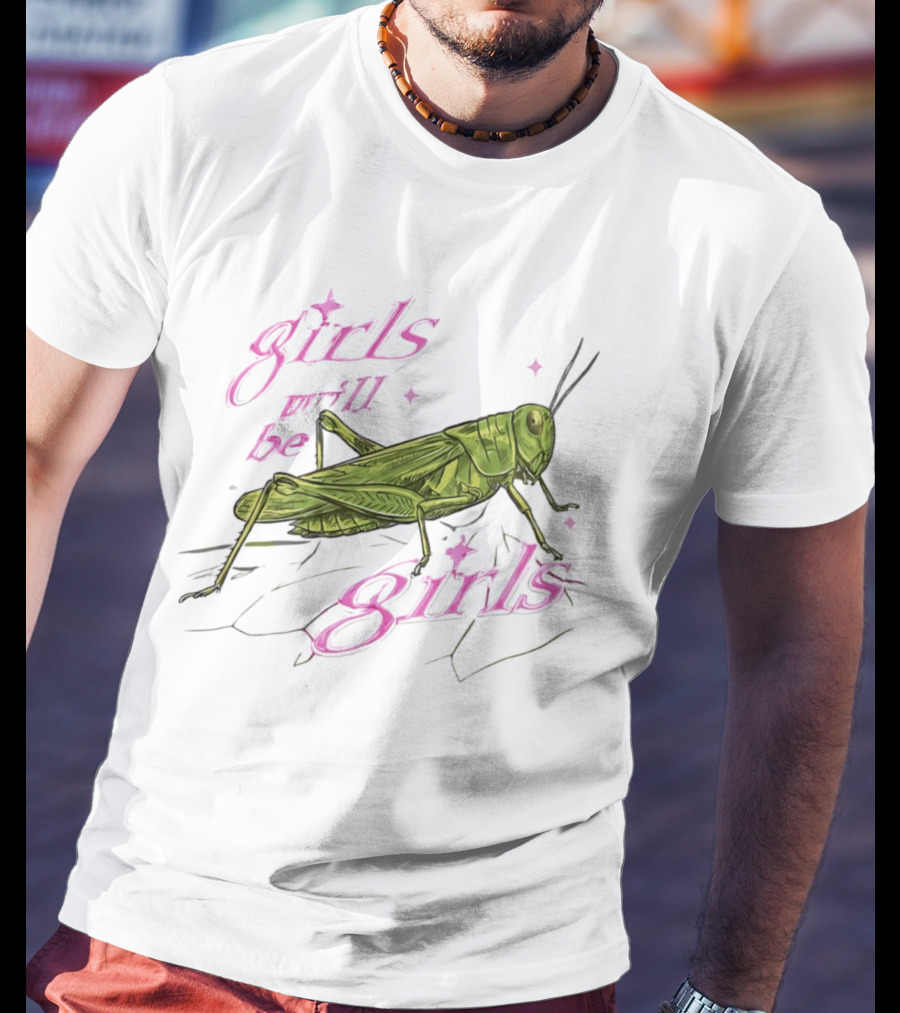 Girls Will Be Girls Green Grasshopper Pink Sparkles T-Shirt