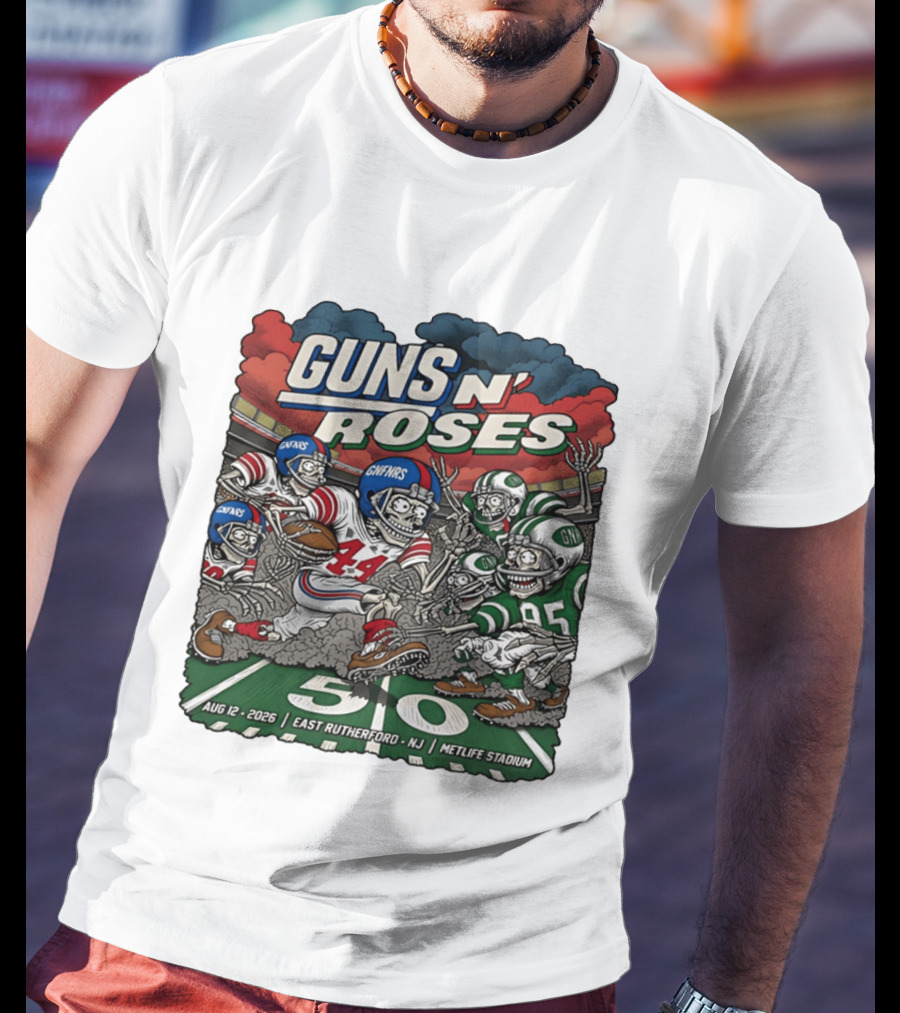 Guns N' Roses MetLife Stadium East Rutherford NJ August 12 2026 Football Skeletons T-Shirt