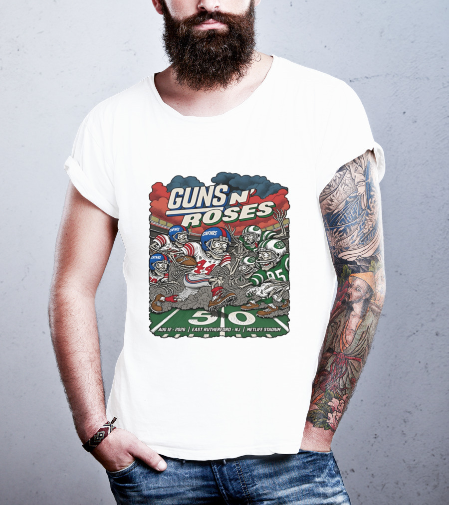 Guns N' Roses MetLife Stadium East Rutherford NJ August 12 2026 Football Skeletons T-Shirt