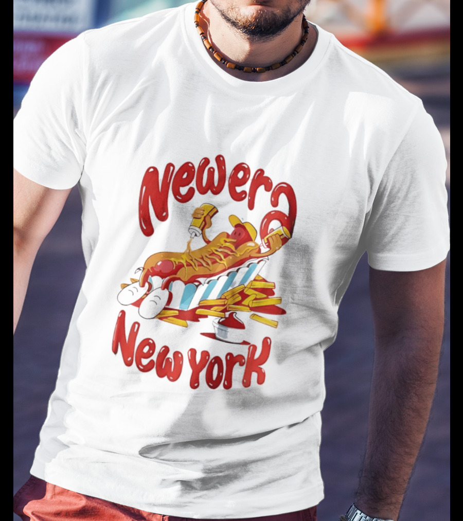 Newer New York Relaxing Hot Dog Beach Ketchup French Fries T-Shirt