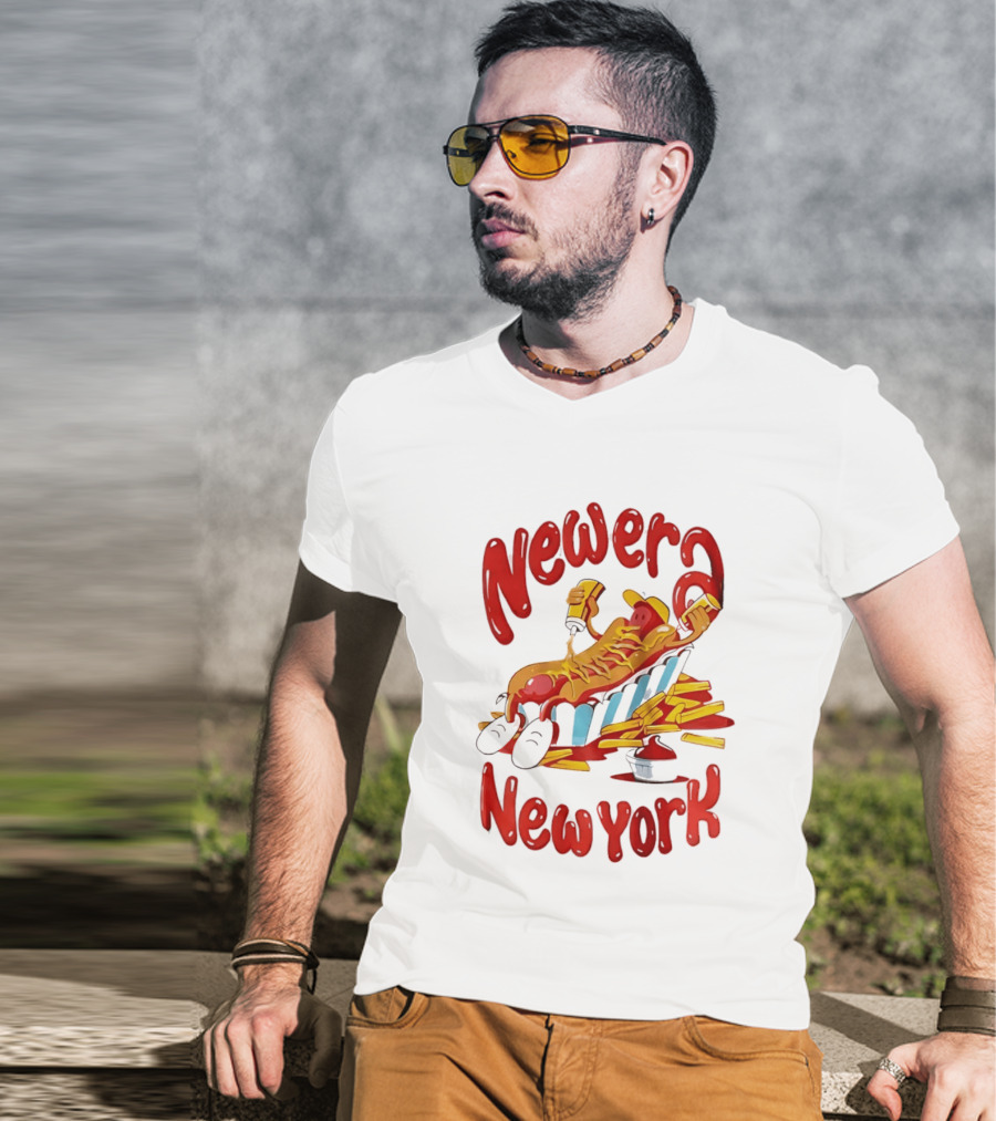 Newer New York Relaxing Hot Dog Beach Ketchup French Fries T-Shirt