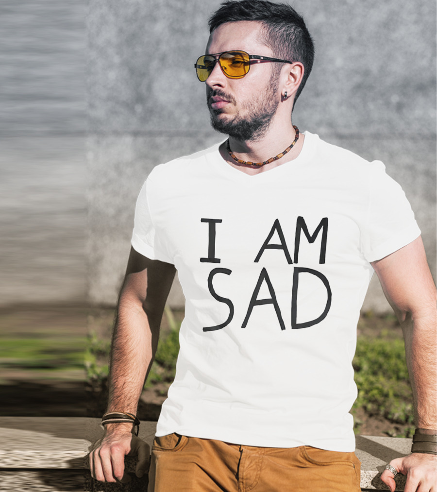 I Am Sad Minimalist Black Handwritten Marker Lettering T-Shirt