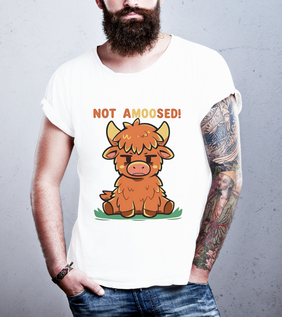 Not Amoosed Cute Grumpy Highland Cow Pun T-Shirt